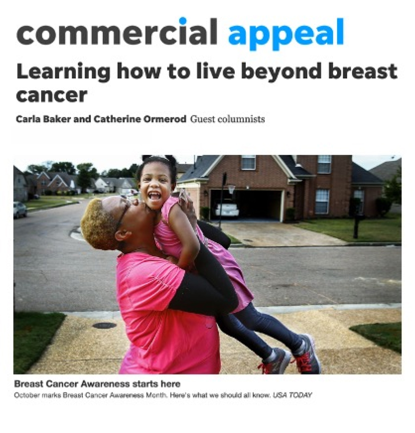 Screenshot of an article from commercial appeal titled "Learning how to live beyond breast cancer"