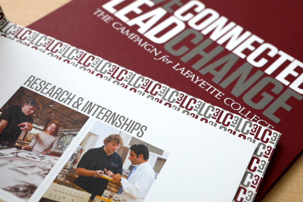 Photo of print pieces from the Live Connected Lead Change campaign