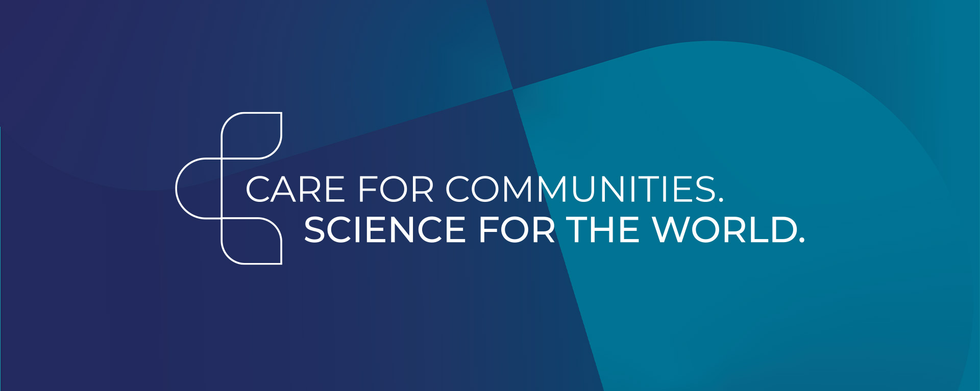 Banner image depicting the lockup for the University of Illinois campaign "Care for Communities. Science for the World" against an abstract blue background.